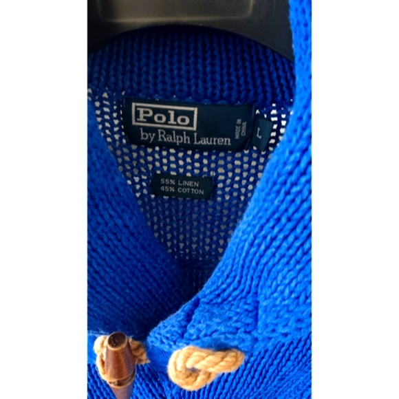 Polo by Ralph Lauren | Yacht Blue Shawl Neck Linen-Cotton Blend Sweater - Picture 11 of 16